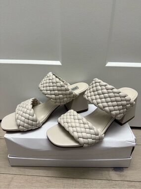 Steve Madden Braided Double-Band Block Heel Sandal - Cream